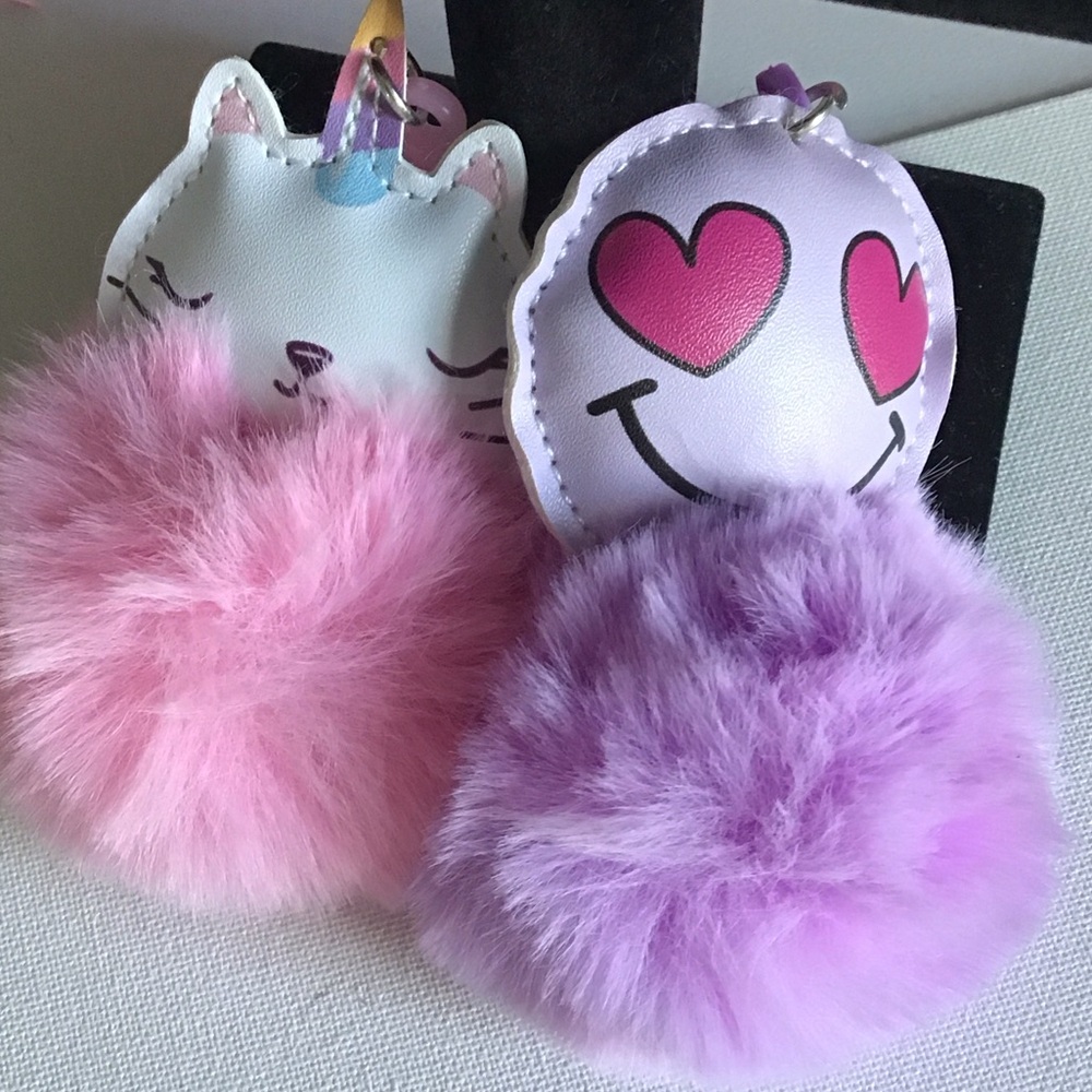 Pink and Purple Pom Pom Keychains